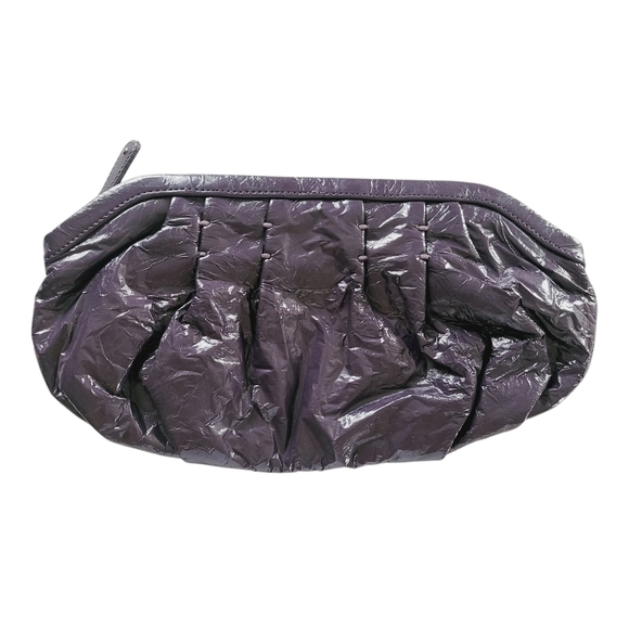 GAP Purple Crinkle Patent Leather Clutch Purse Bronze Lining Zip Close Y2K Puffy - Picture 1 of 9